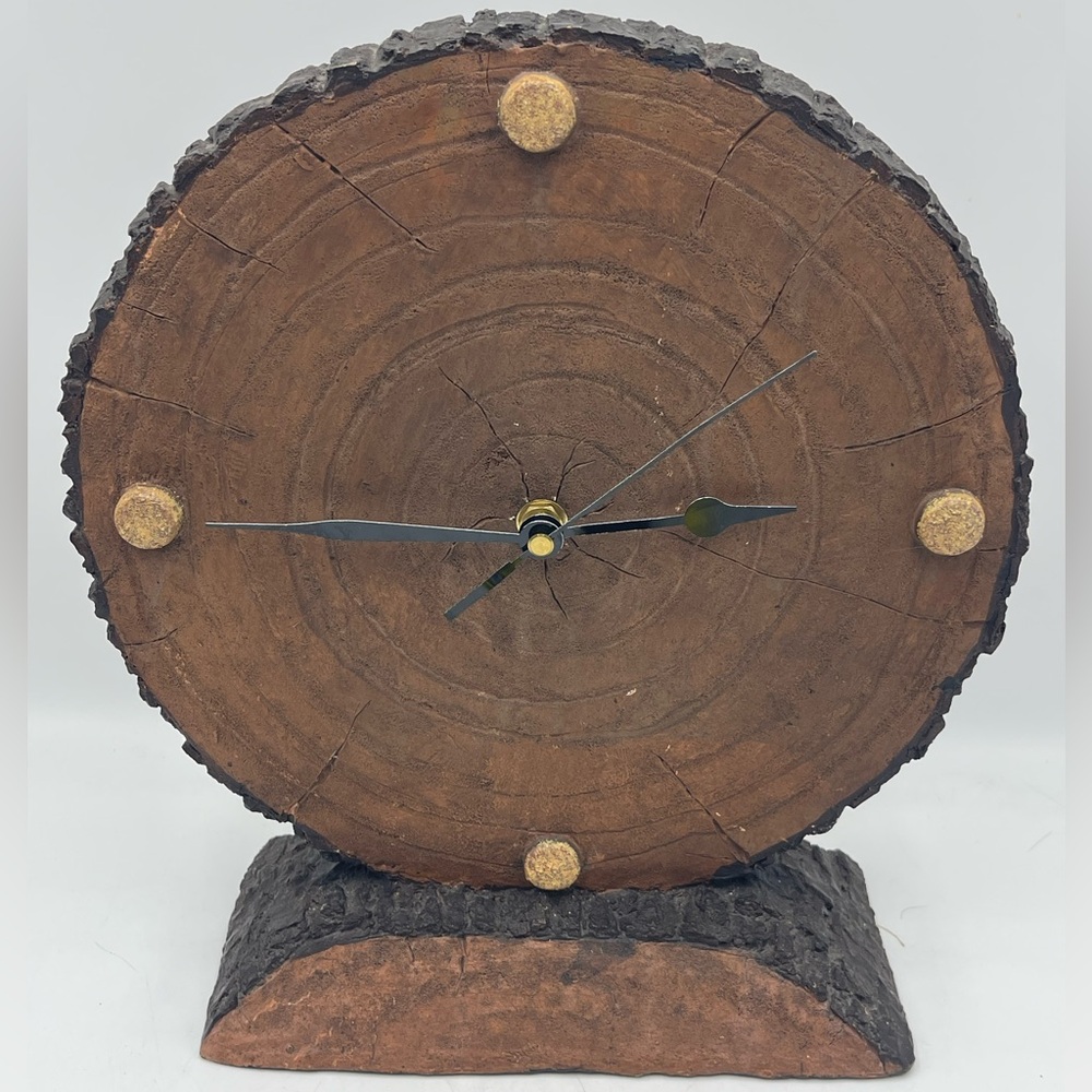 Resin Tree Trunk Slab Analog Mantle Clock w/ Country or Rustic Natural Wood Look